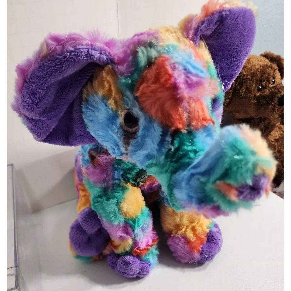 The Petting Zoo Elephant Plush Stuffed Animal Purple Patchwork Colorful 10"